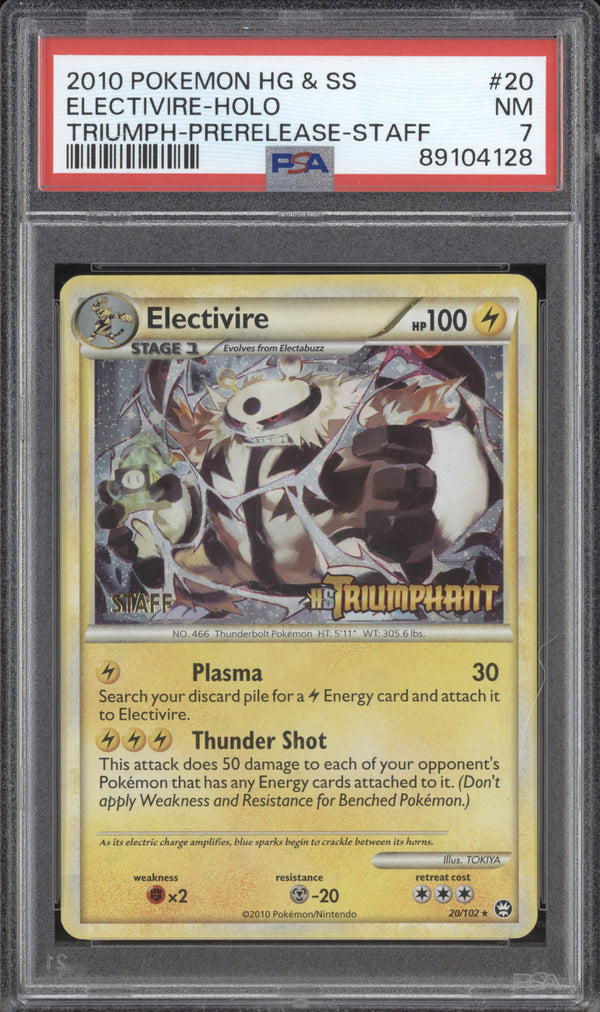 Electivire 2010 Pokemon HeartGold & SoulSilver 20/102 HS Prerelease Staff PSA 7