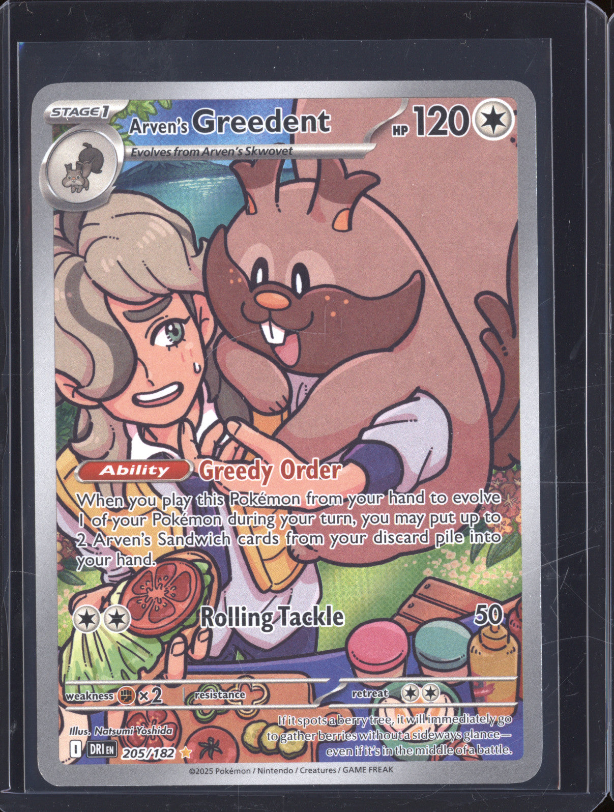 Arven's Greedent 2025 Pokemon Destined Rivals DRI 205/182 Illustration Rare