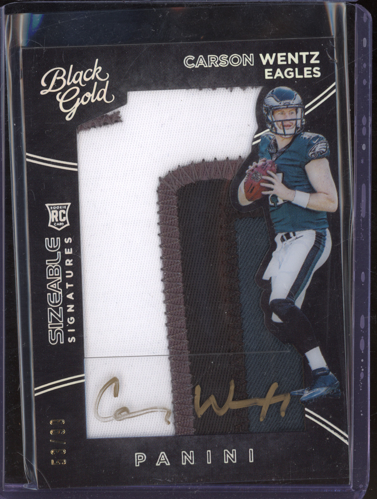 2016 Panini Black Gold 53 Carson Wentz Sizeable Patch Auto /99 RC