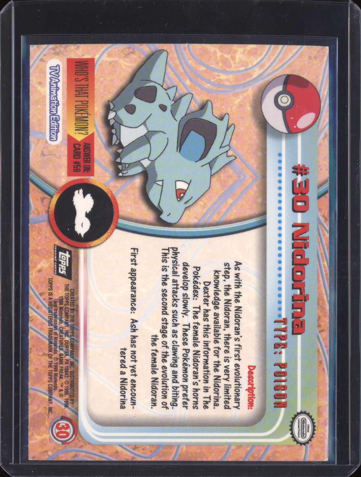 Nidorina 1999 Pokemon Topps Series 1 30 Holo - Black Logo