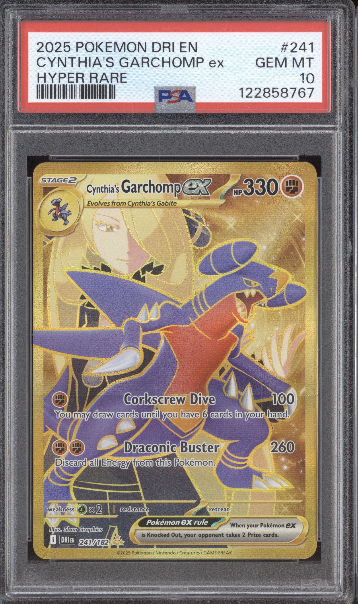 2025 Pokemon Destined Rivals DRI 241/182 Cynthia's Garchomp ex Hyper Rare PSA 10