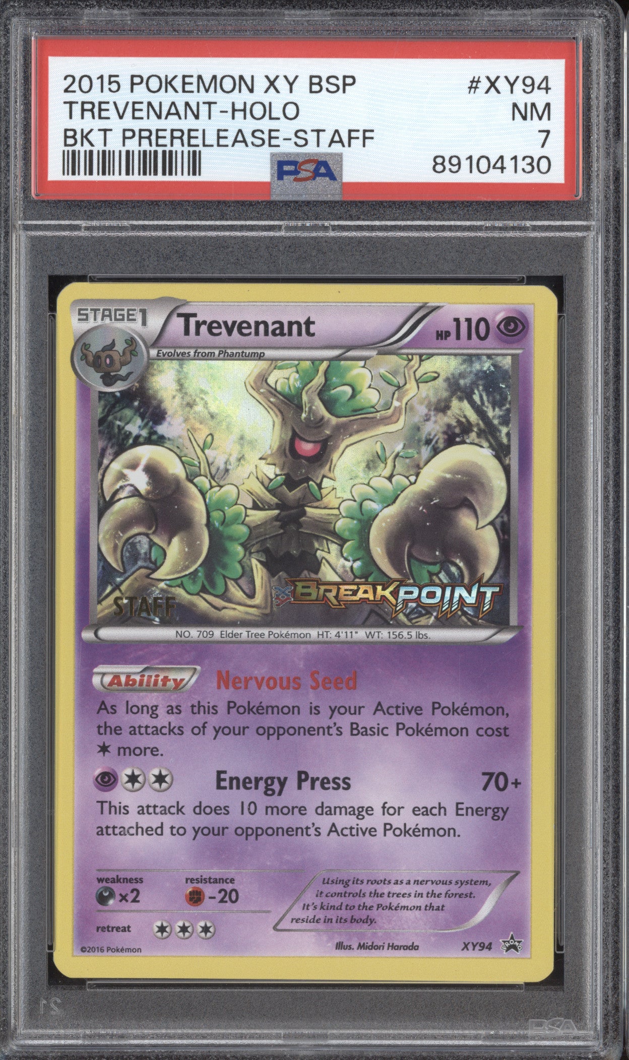 Trevenant 2015 Pokemon XY Promos XY94 BREAKpoint Prerelease Staff PSA 7