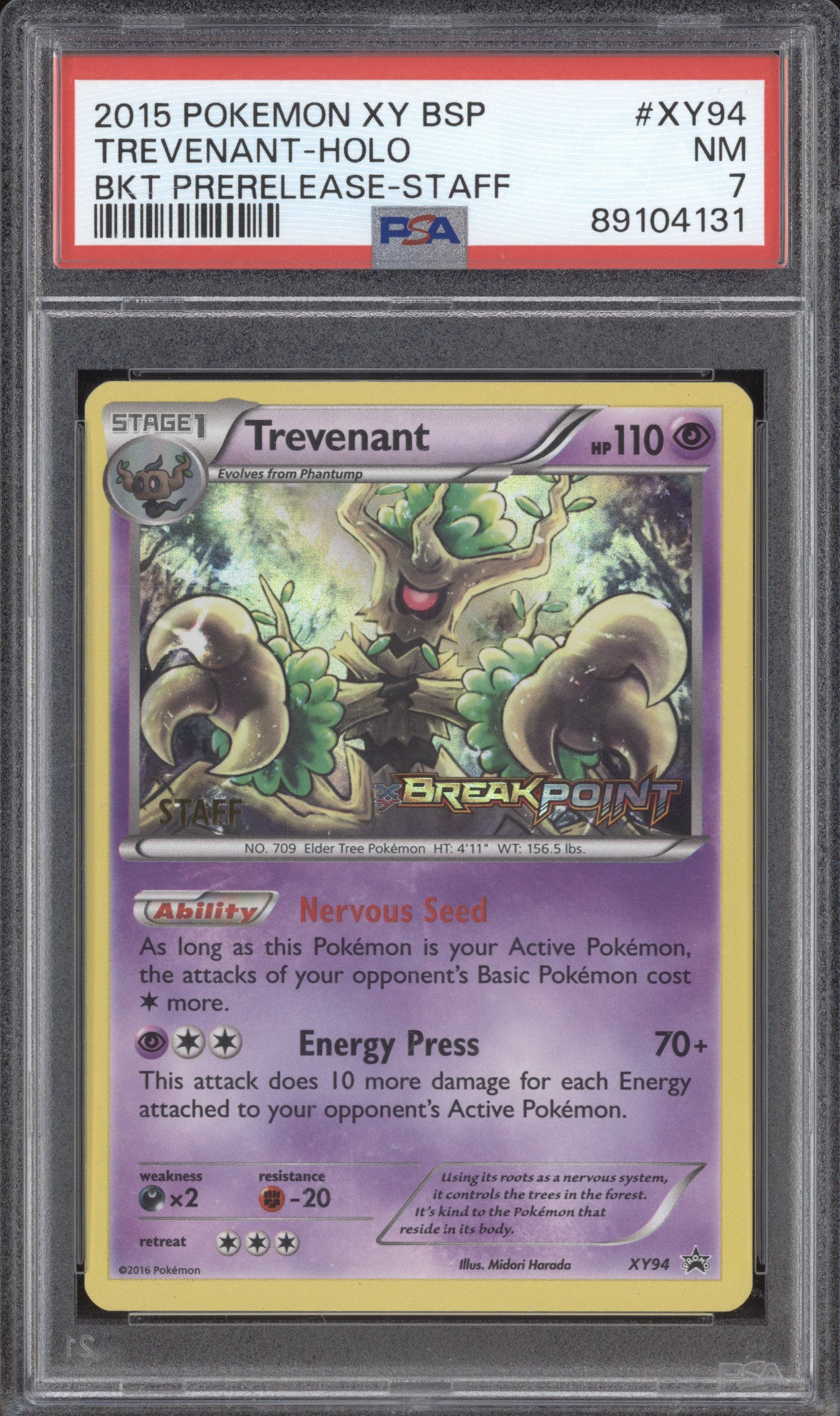 Trevenant 2015 Pokemon XY Promos XY94 BREAKpoint Prerelease Staff PSA 7