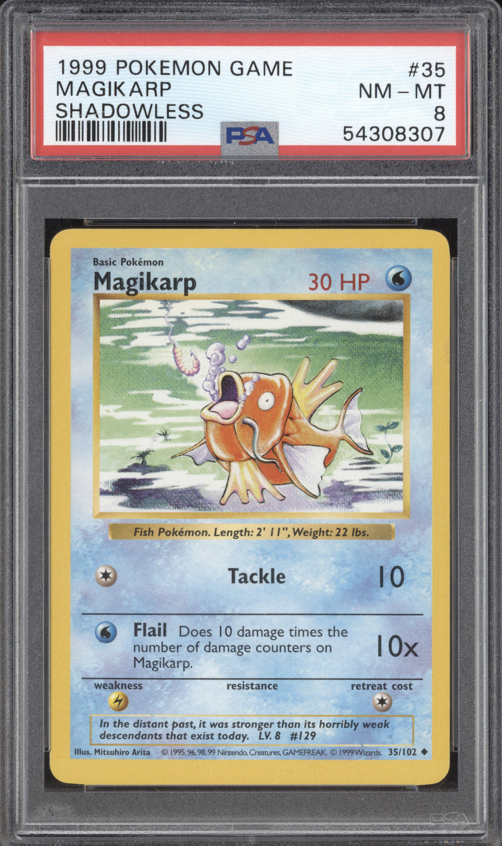 Magikarp 1999 Pokemon Base Set 35/102 Shadowless PSA 8