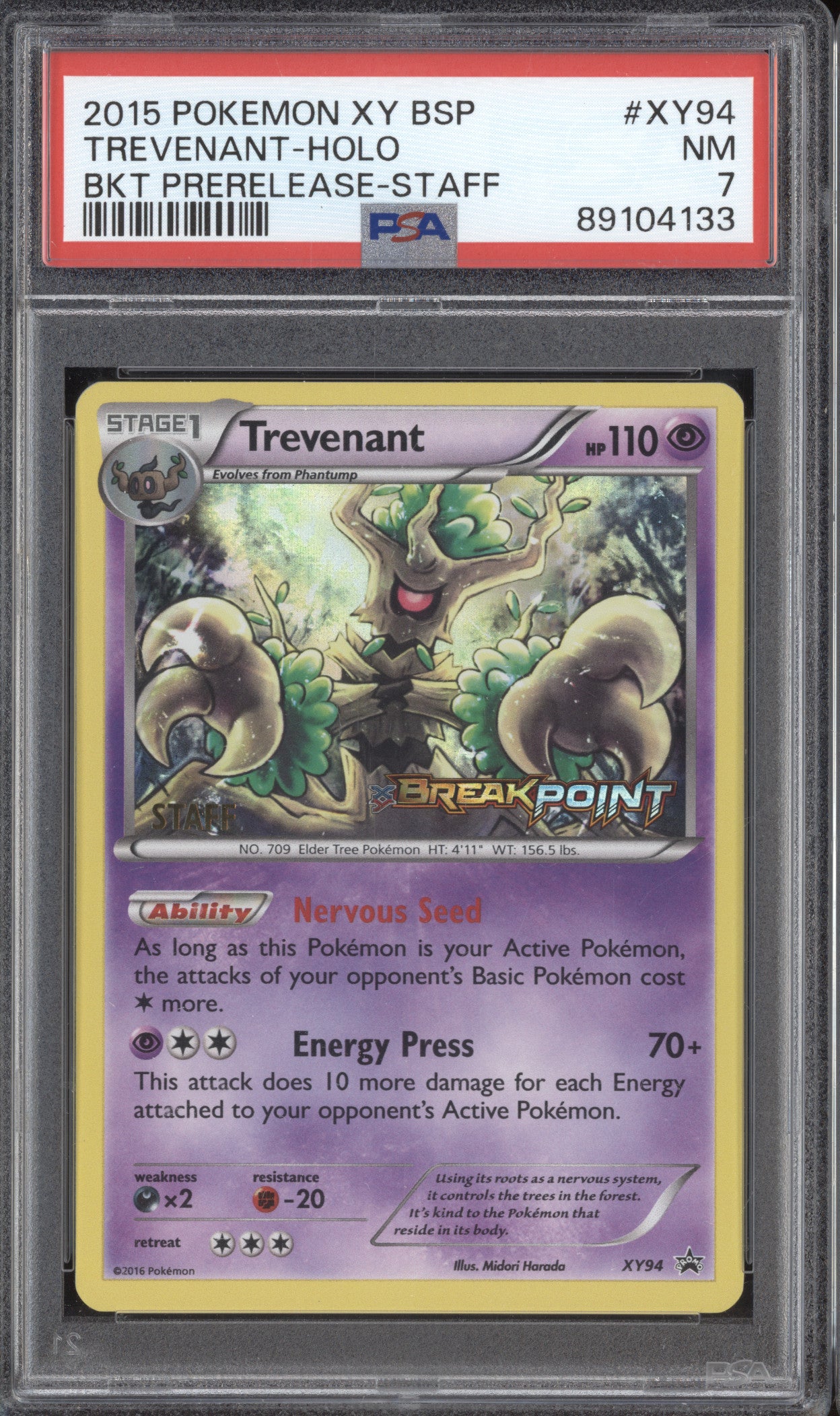 Trevenant 2015 Pokemon XY Promos XY94 BREAKpoint Prerelease Staff PSA 7