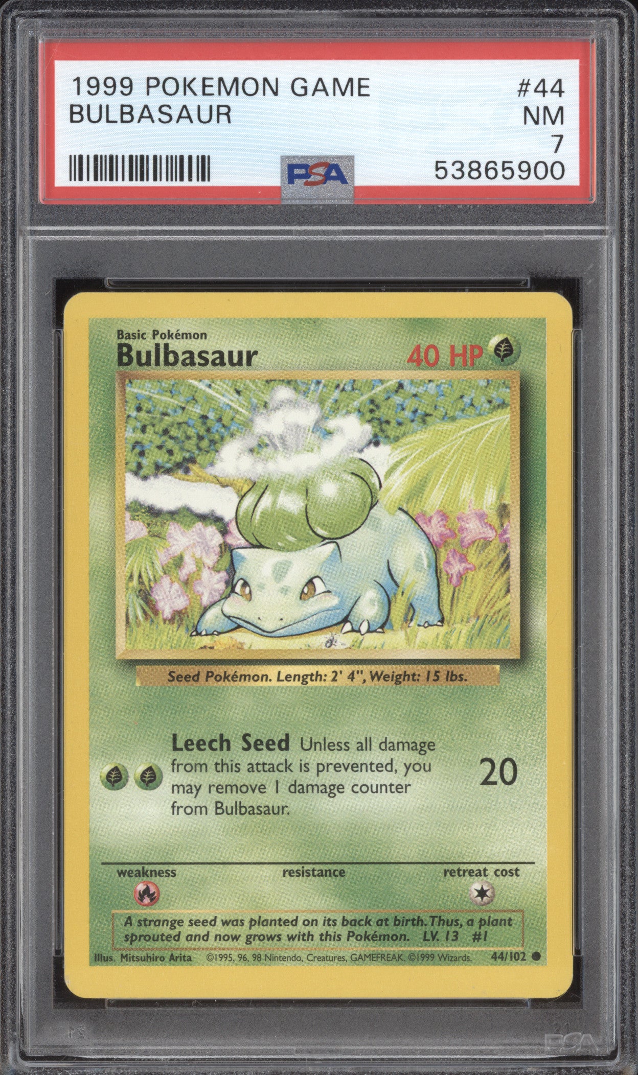 Bulbasaur 1999 Pokemon Base Set 44/102 PSA 7