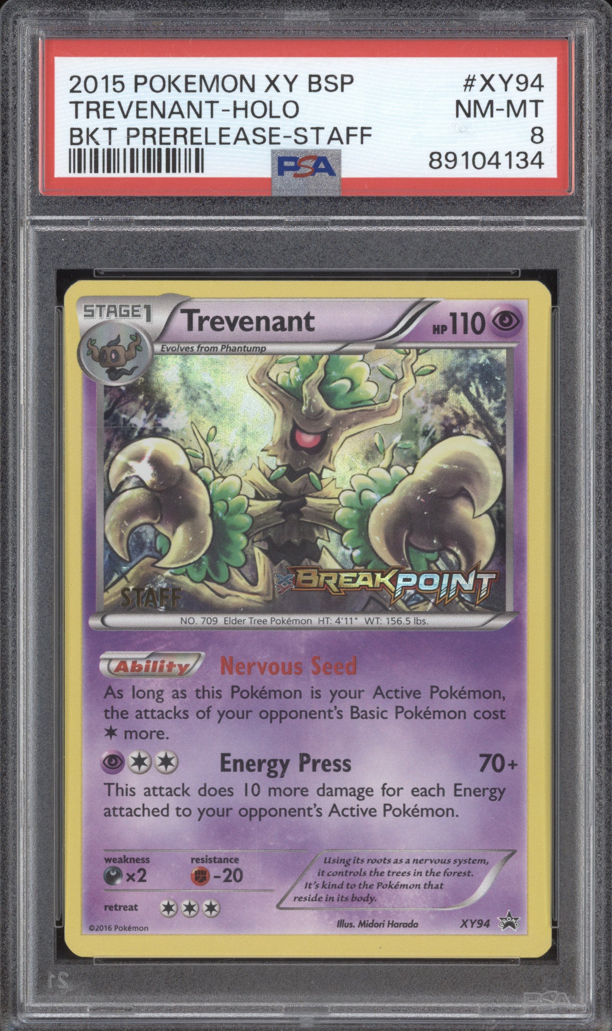 Trevenant 2015 Pokemon XY Promos XY94 BREAKpoint Prerelease Staff PSA 8