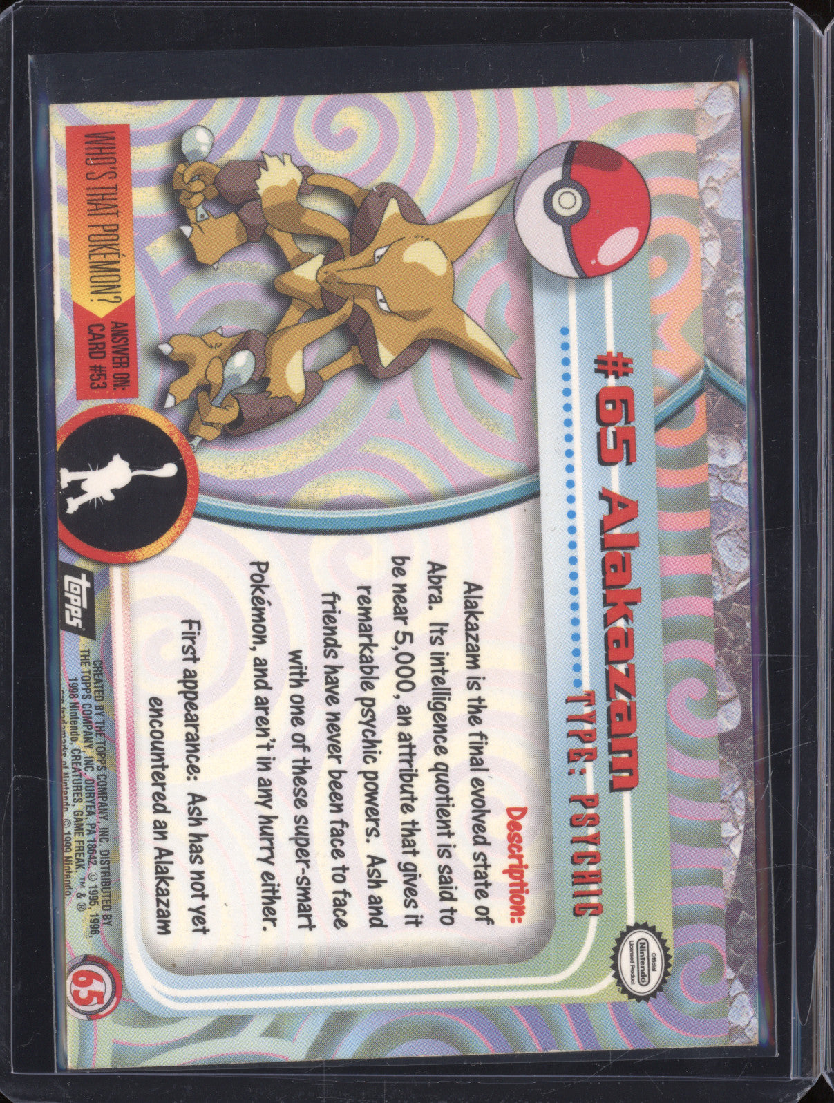 1999 Pokemon Topps Series 1 65 Alakazam Holo (Miscut Error)