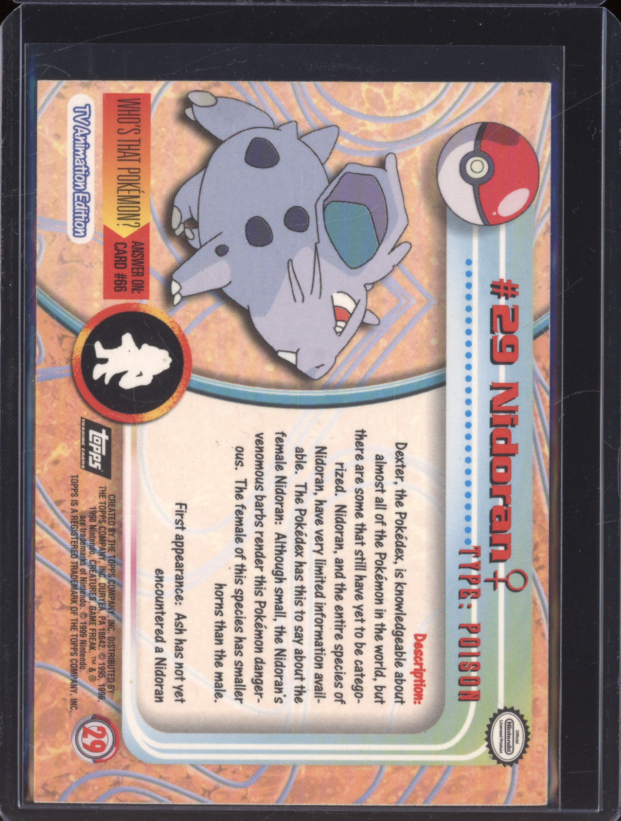 1999 Pokemon Topps Series 1 29 Nidoran Holo