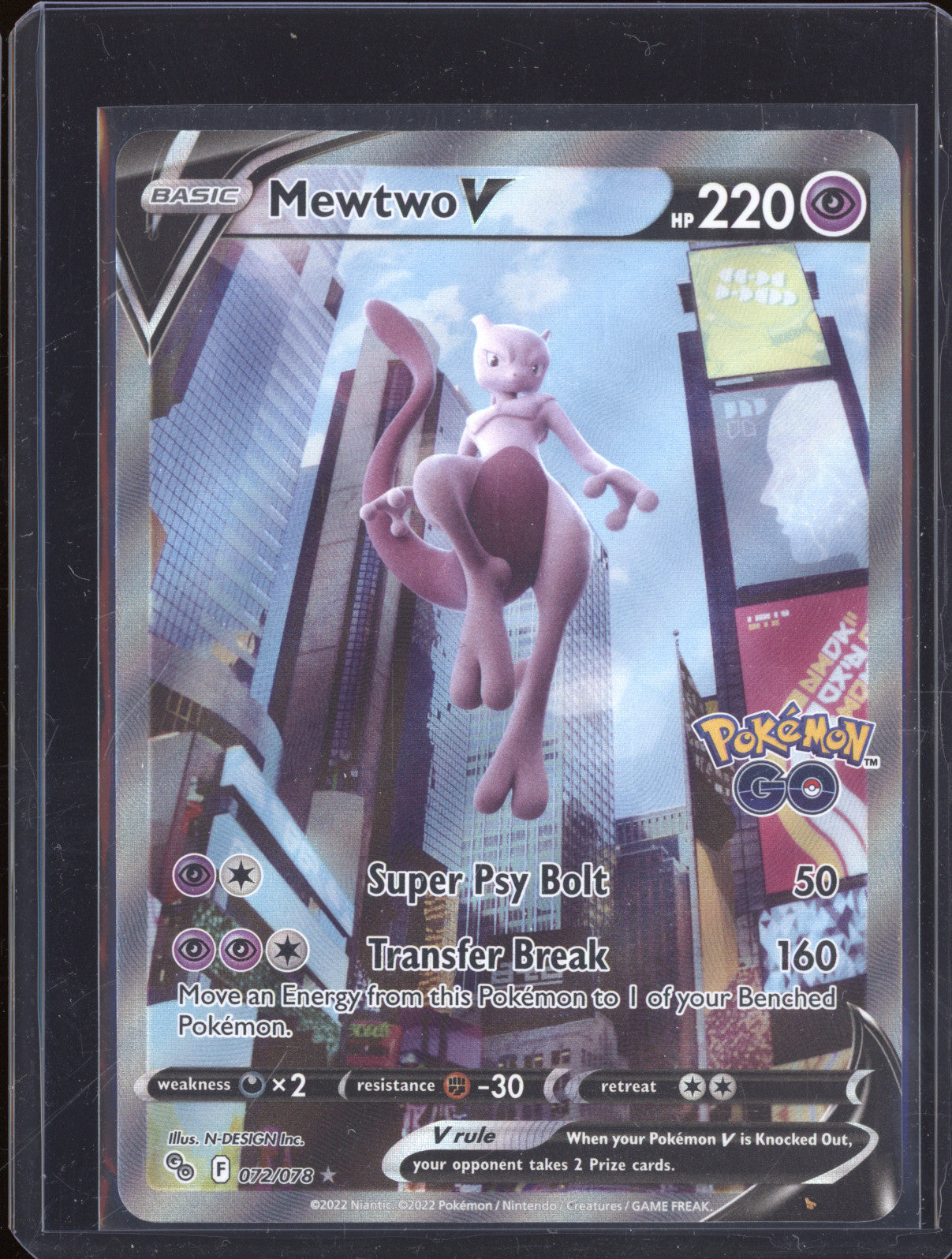 2022 Pokemon TCG Pokemon GO 072/078 Mewtwo V Alternate Full Art