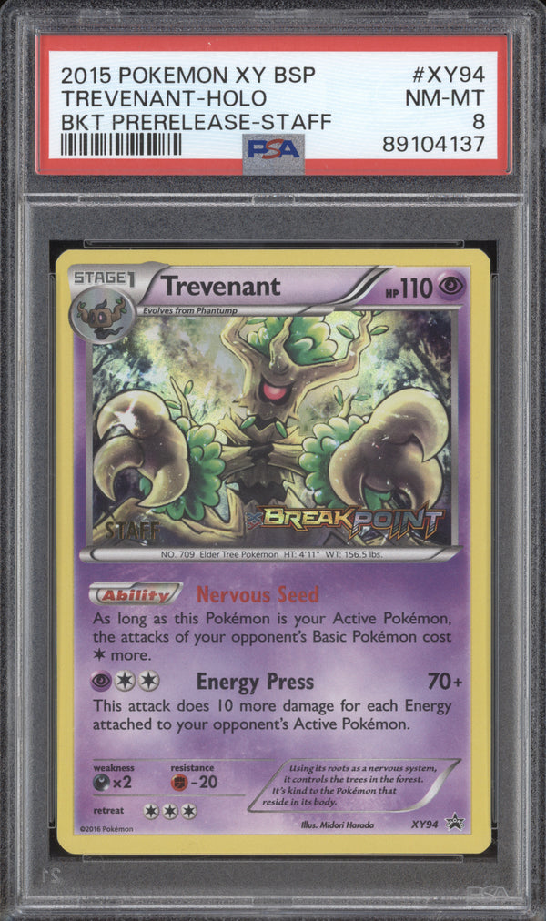 Trevenant 2015 Pokemon XY Promos XY94 BREAKpoint Prerelease Staff PSA 8