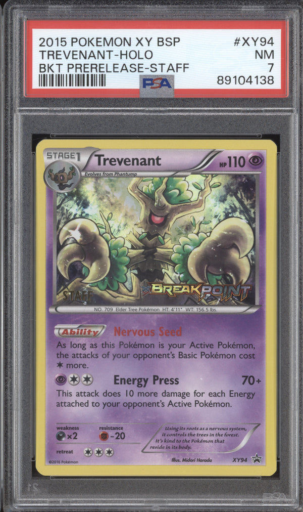 Trevenant 2015 Pokemon XY Promos XY94 BREAKpoint Prerelease Staff PSA 7