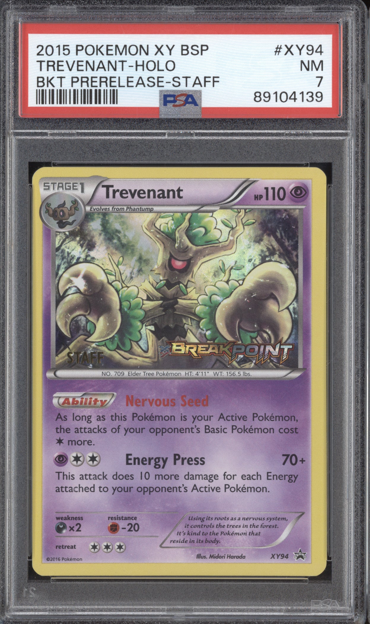 Trevenant 2015 Pokemon XY Promos XY94 BREAKpoint Prerelease Staff PSA 7