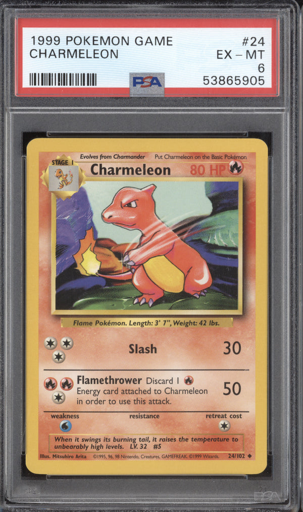 Charmeleon 1999 Pokemon Base Set 24/102 PSA 6