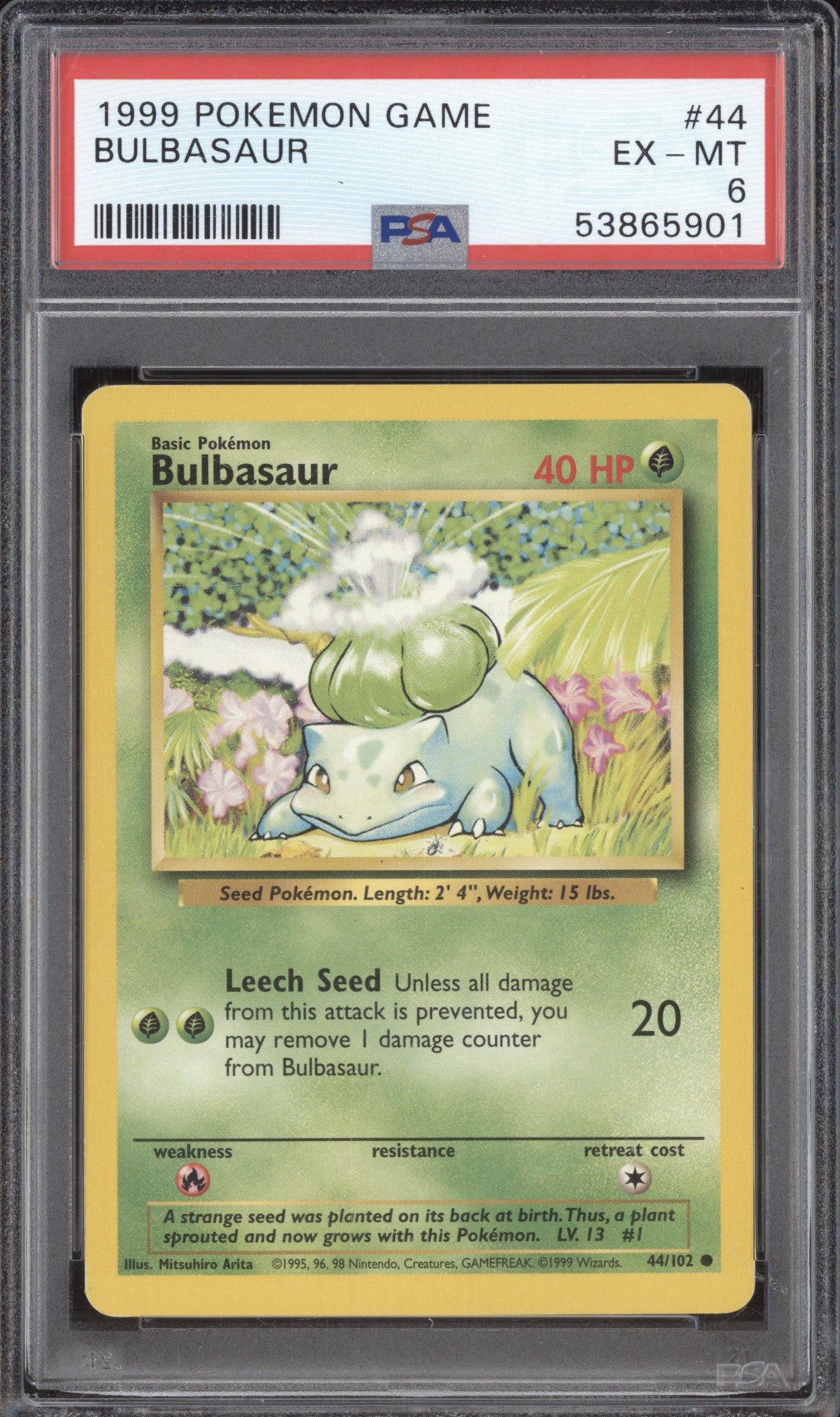 Bulbasaur 1999 Pokemon Base Set 44/102 PSA 6