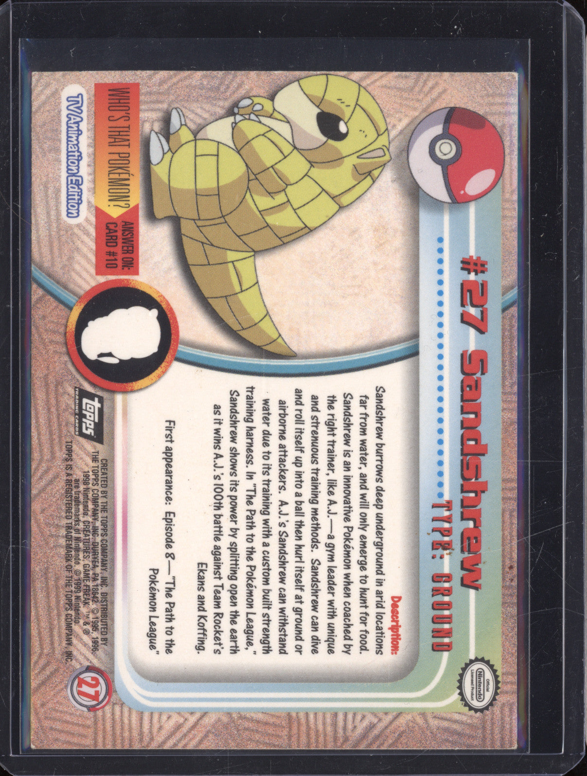 1999 Pokemon Topps Series 1 27 Sandshrew Holo