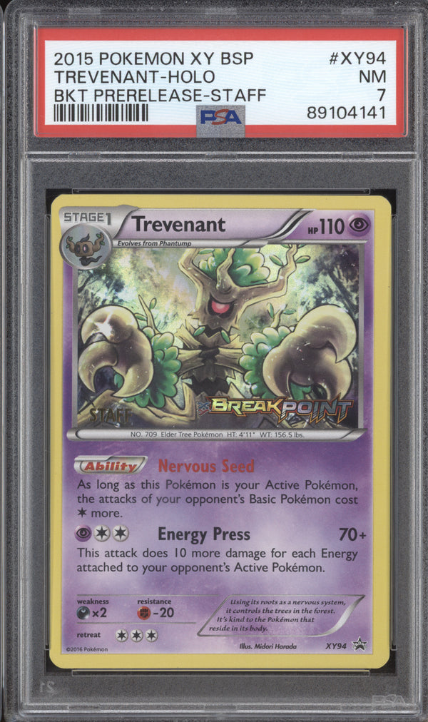 Trevenant 2015 Pokemon XY Promos XY94 BREAKpoint Prerelease Staff PSA 7