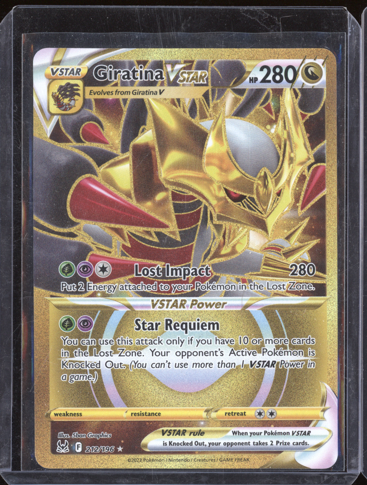 Pokemon Giratina 2022 VSTAR Secret Gold 212/196 Swsh11: Lost Origin Holo
