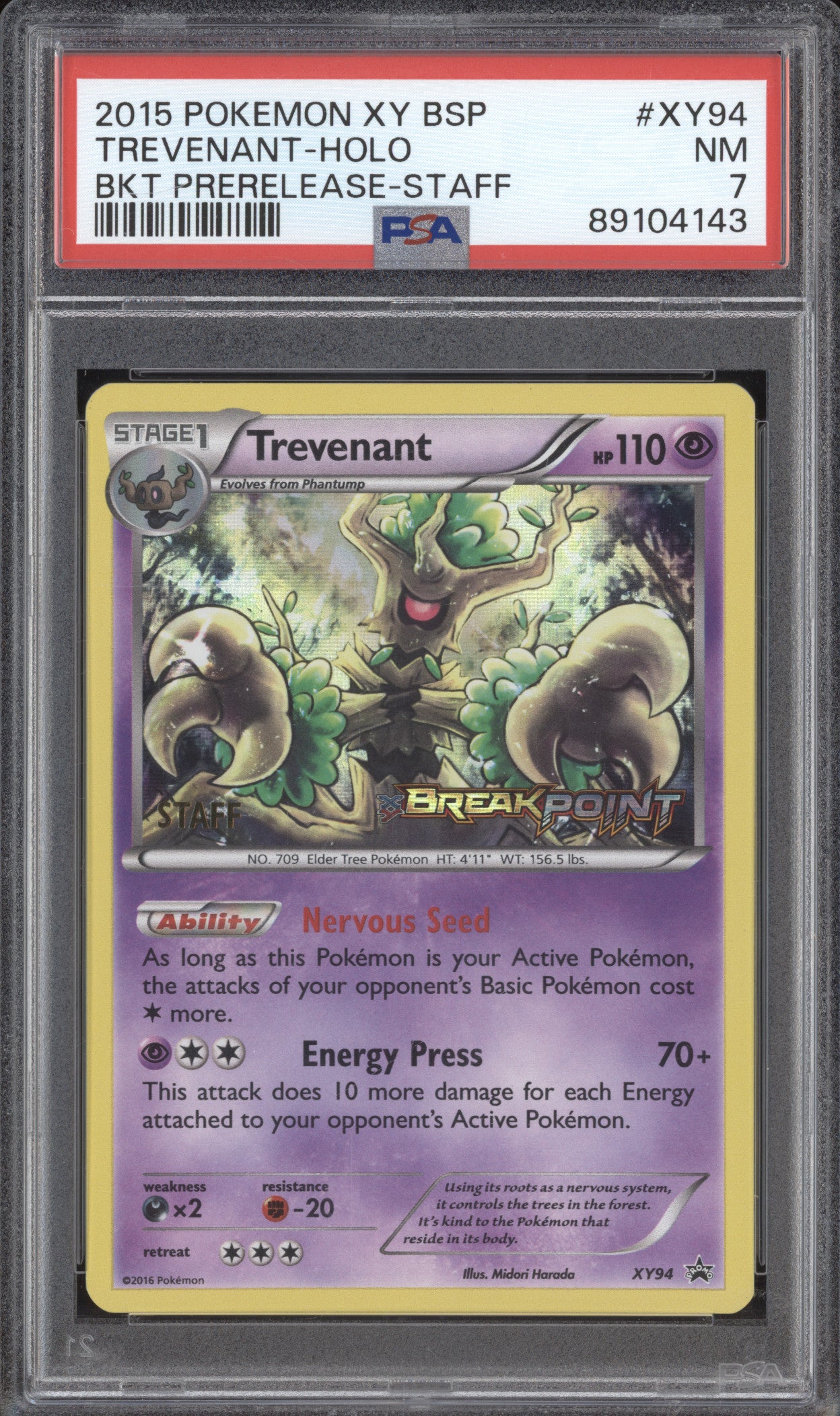 Trevenant 2015 Pokemon XY Promos XY94 BREAKpoint Prerelease Staff PSA 7