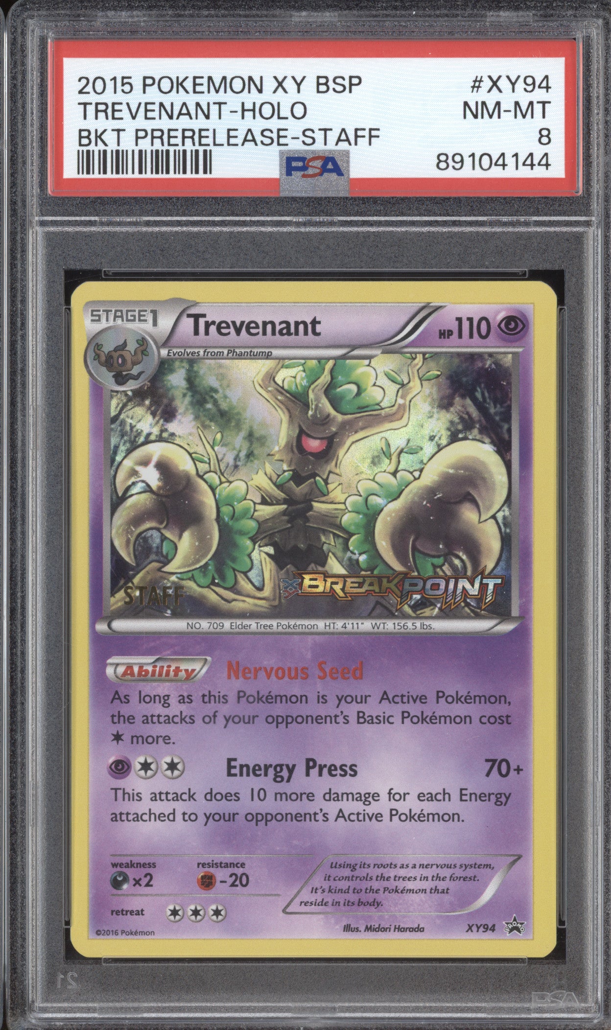 Trevenant 2015 Pokemon XY Promos XY94 BREAKpoint Prerelease Staff PSA 8