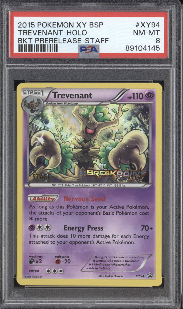 Trevenant 2015 Pokemon XY Promos XY94 BREAKpoint Prerelease Staff PSA 8