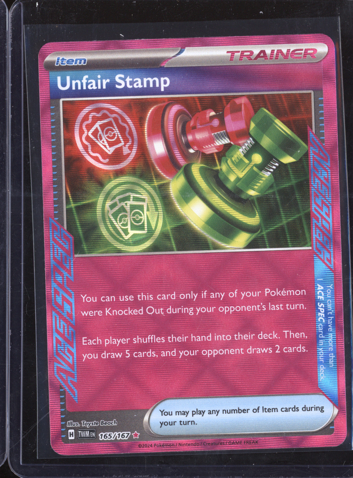 Unfair Stamp 2024 Pokemon Twilight Masquerade 165/167 Ace Spec Rare