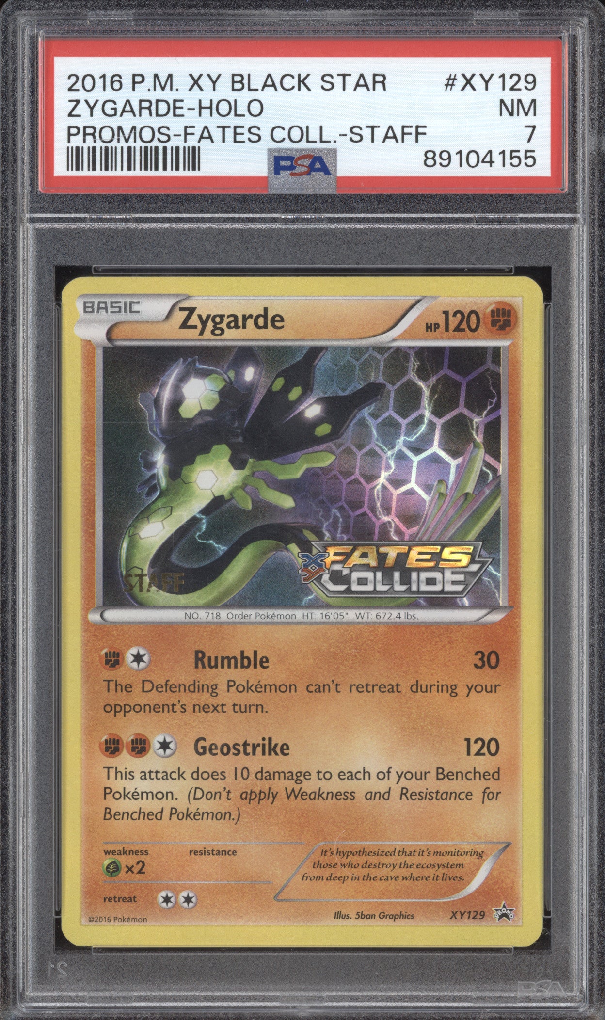 Zygarde 2016 Pokemon XY Promos XY129 Fates Collide Staff PSA 7