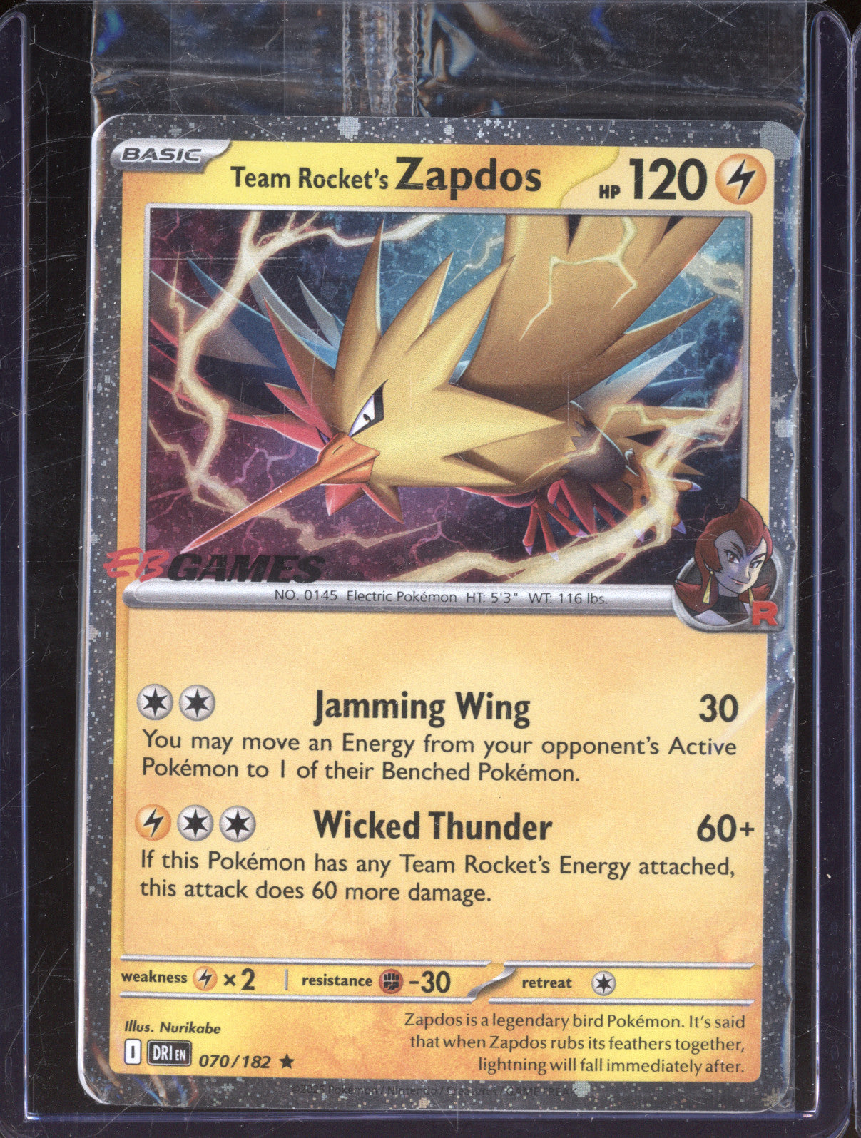 Team Rocket's Zapdos 2025 Pokemon Destined Rivals DRI 070/182 EB Games Promo
