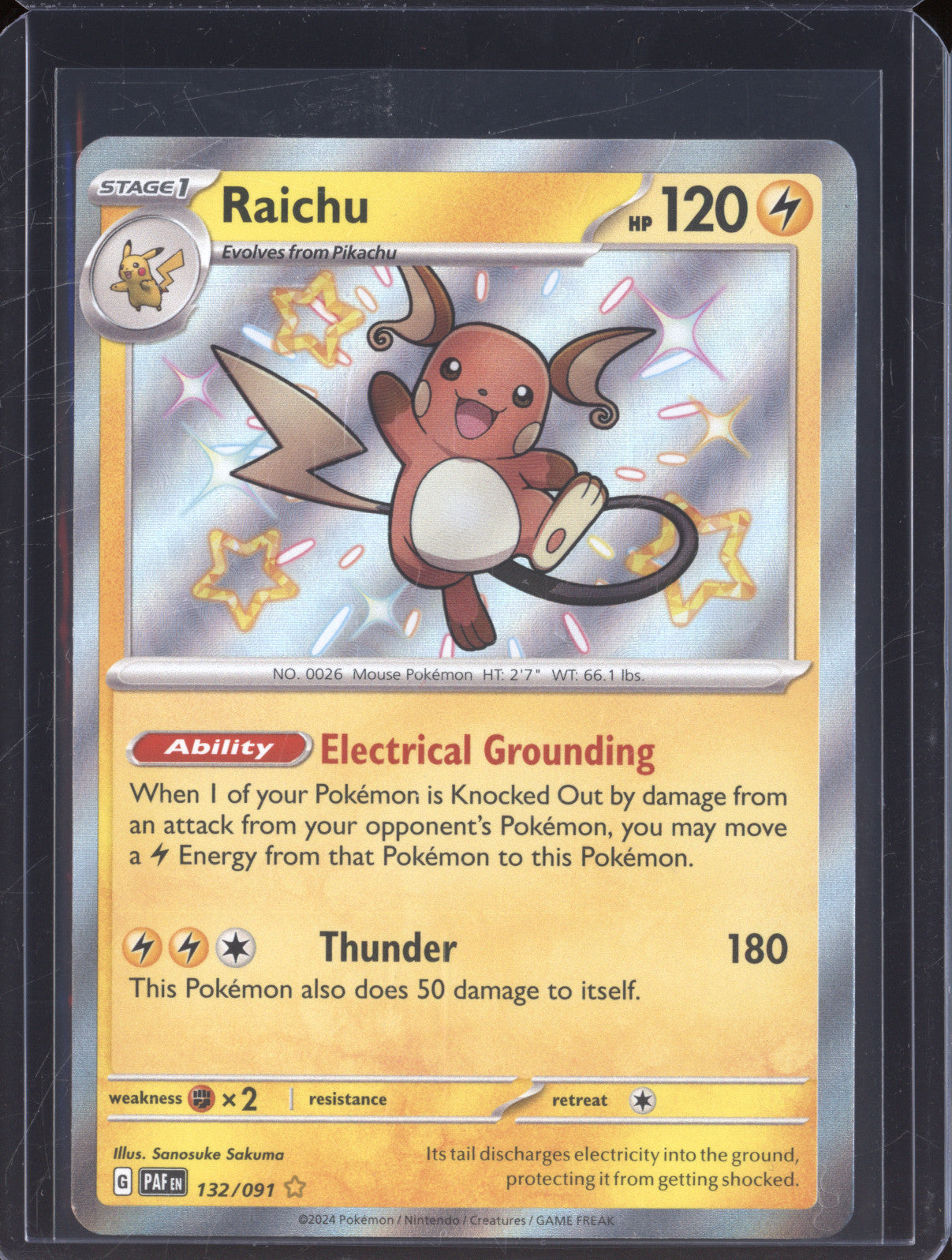 Raichu 2024 Pokemon Paldean Fates PAF 132/091 Shiny Rare
