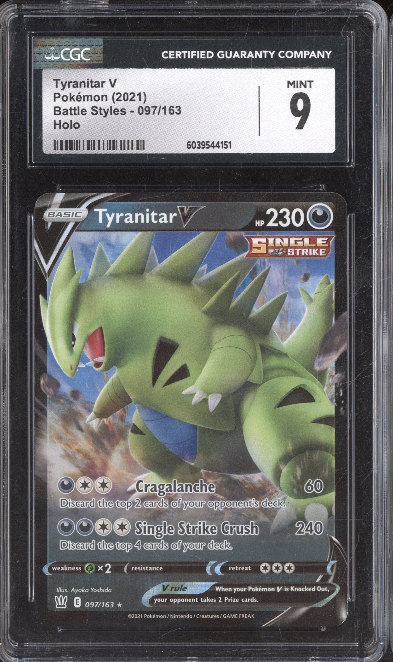 2021 Pokemon Battle Styles 097/163 Tyranitar V Holo CGC 9