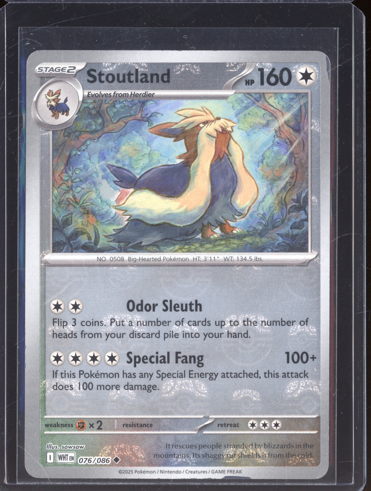 2025 Pokemon White Flare WHT 076/086 Stoutland Master Ball Reverse Holo