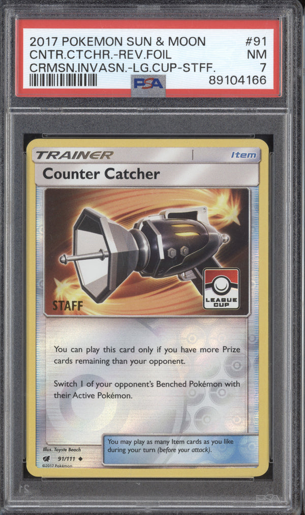 Counter Catcher 2017 Pokemon Crimson Invasion 91/111 League Staff Rev Foil PSA 7