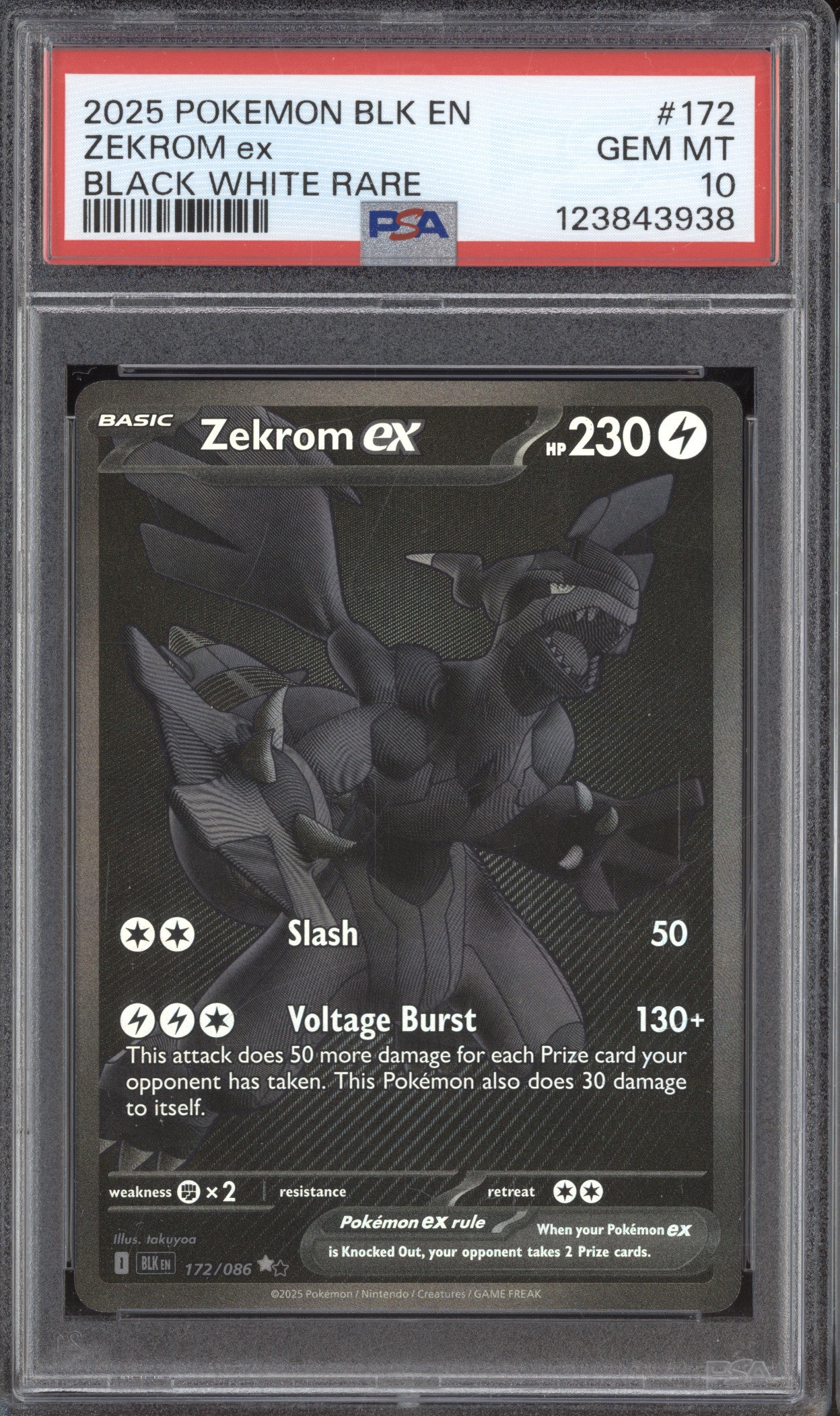 Zekrom Ex 2025 Pokemon Black Bolt BLK 172/086 Black White Rare PSA 10