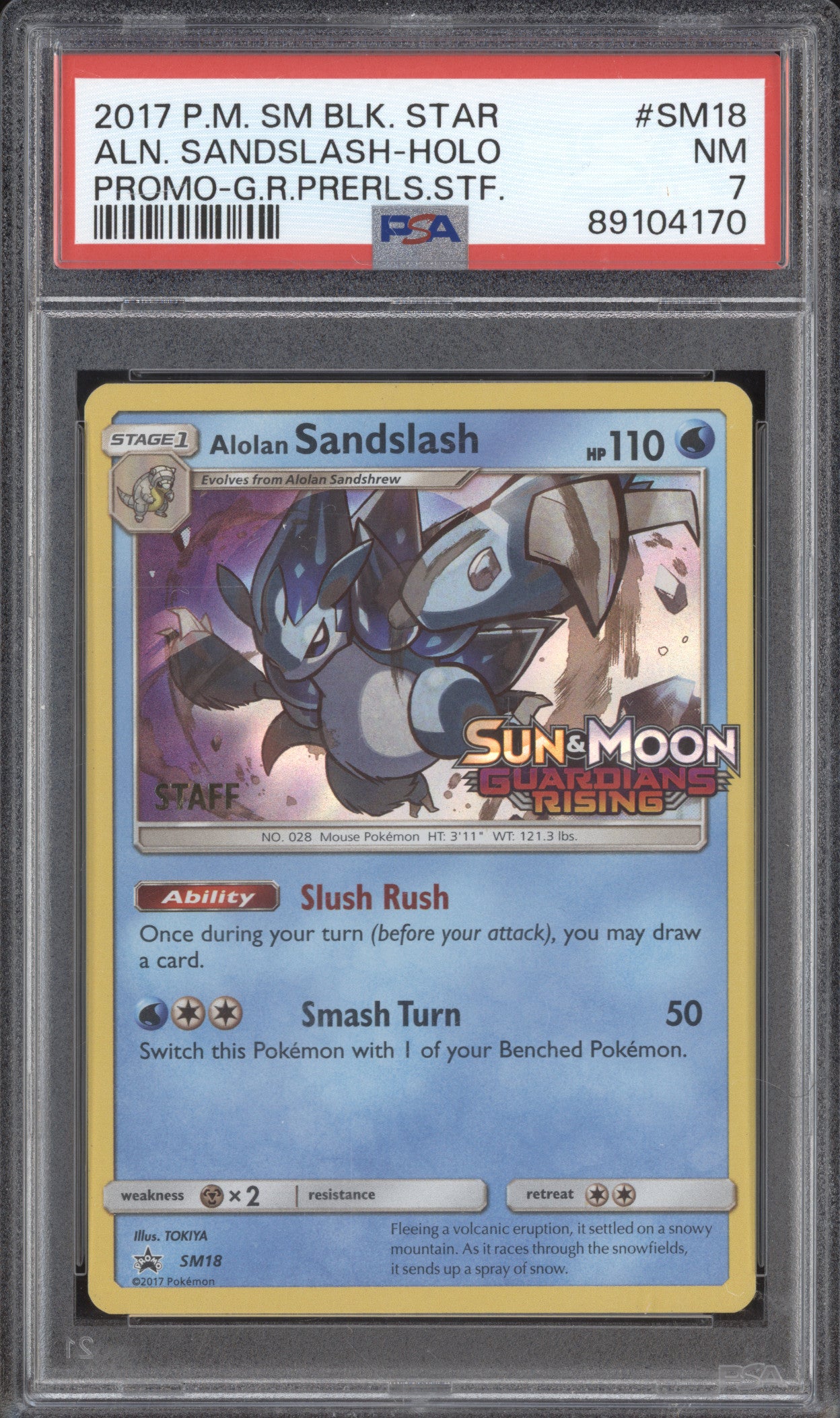 Alolan Sandslash 2017 Pokemon Sun & Moon SM18 Guardians Rising Pre Staff PSA 7