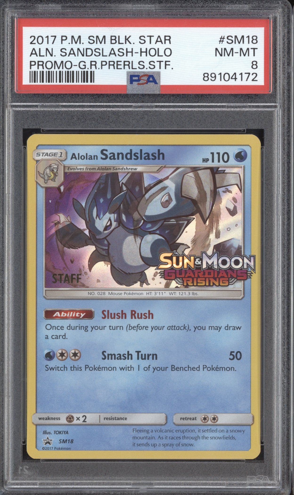 Alolan Sandslash 2017 Pokemon Sun & Moon SM18 Guardians Rising Pre Staff PSA 8