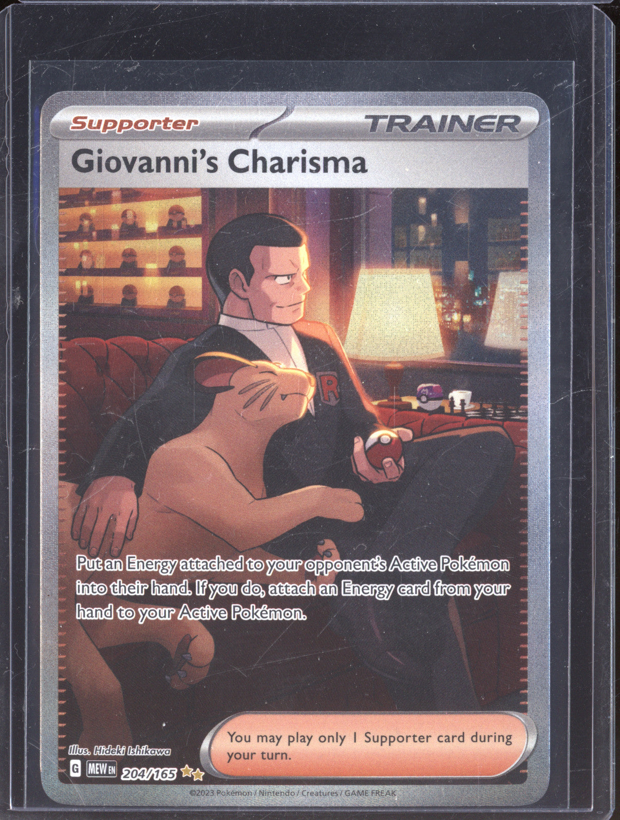 2023 Pokemo MEW EN 151 204/165 Giovanni's Charisma Special Illustration Rare