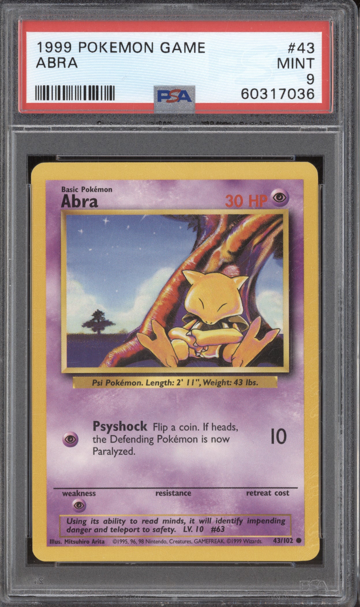 Abra 1999 Pokemon Base Set 43/102 PSA 9