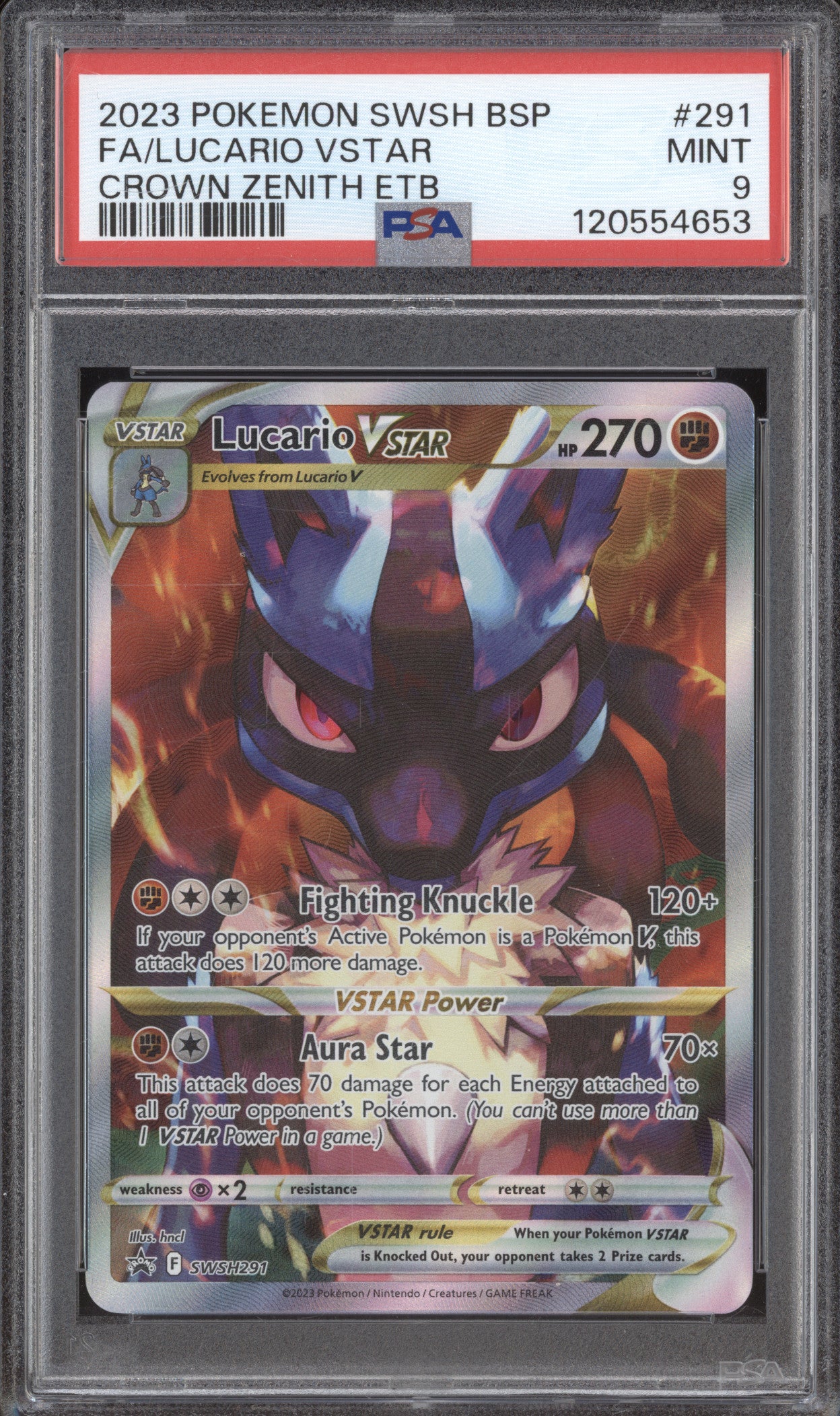 Lucario V Star 2023 Pokemon Crown Zenith SWSH291 ETB Promo PSA 9