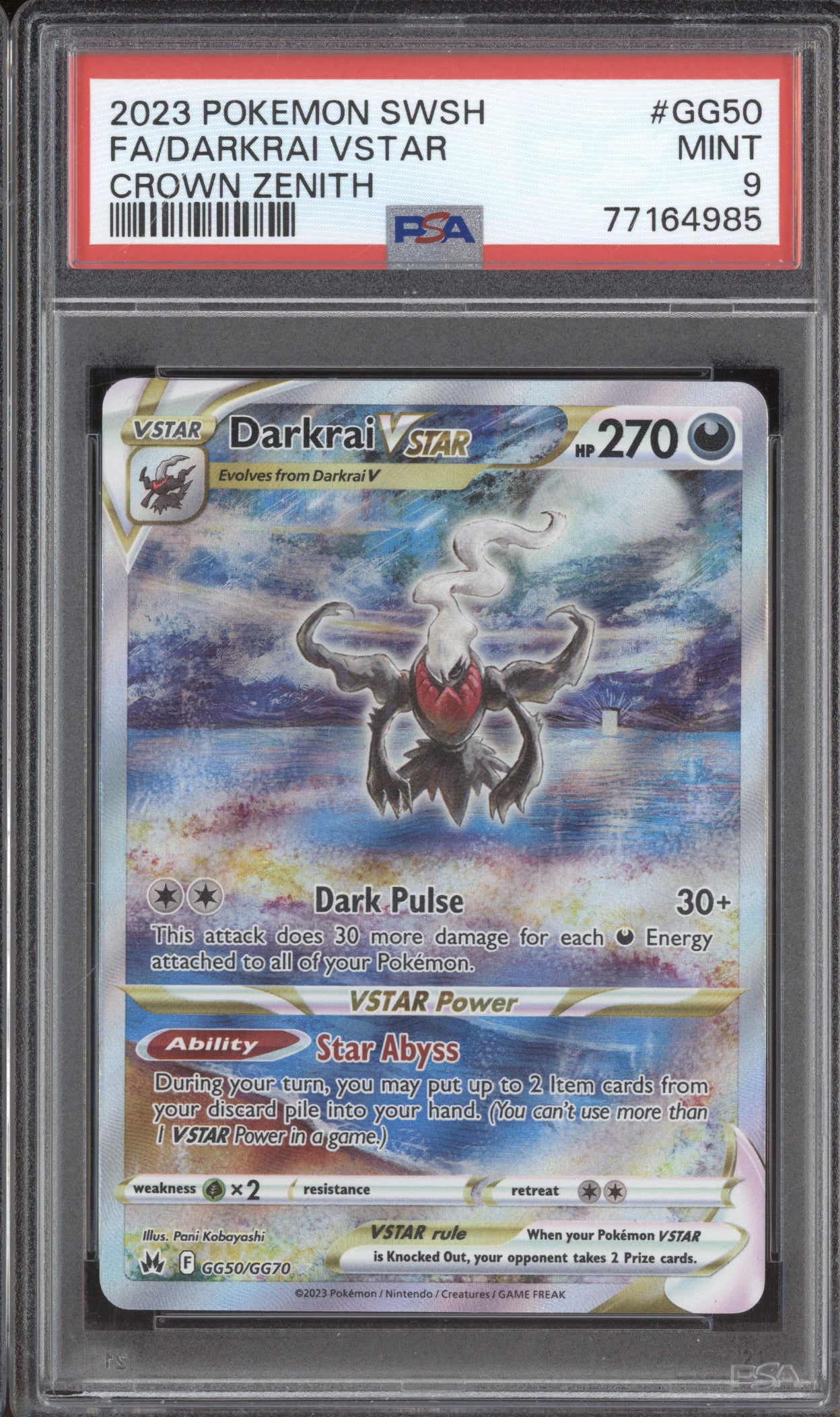 Darkrai V Star 2023 Pokemon Crown Zenith GG50/GG70 Ultra Rare PSA 9