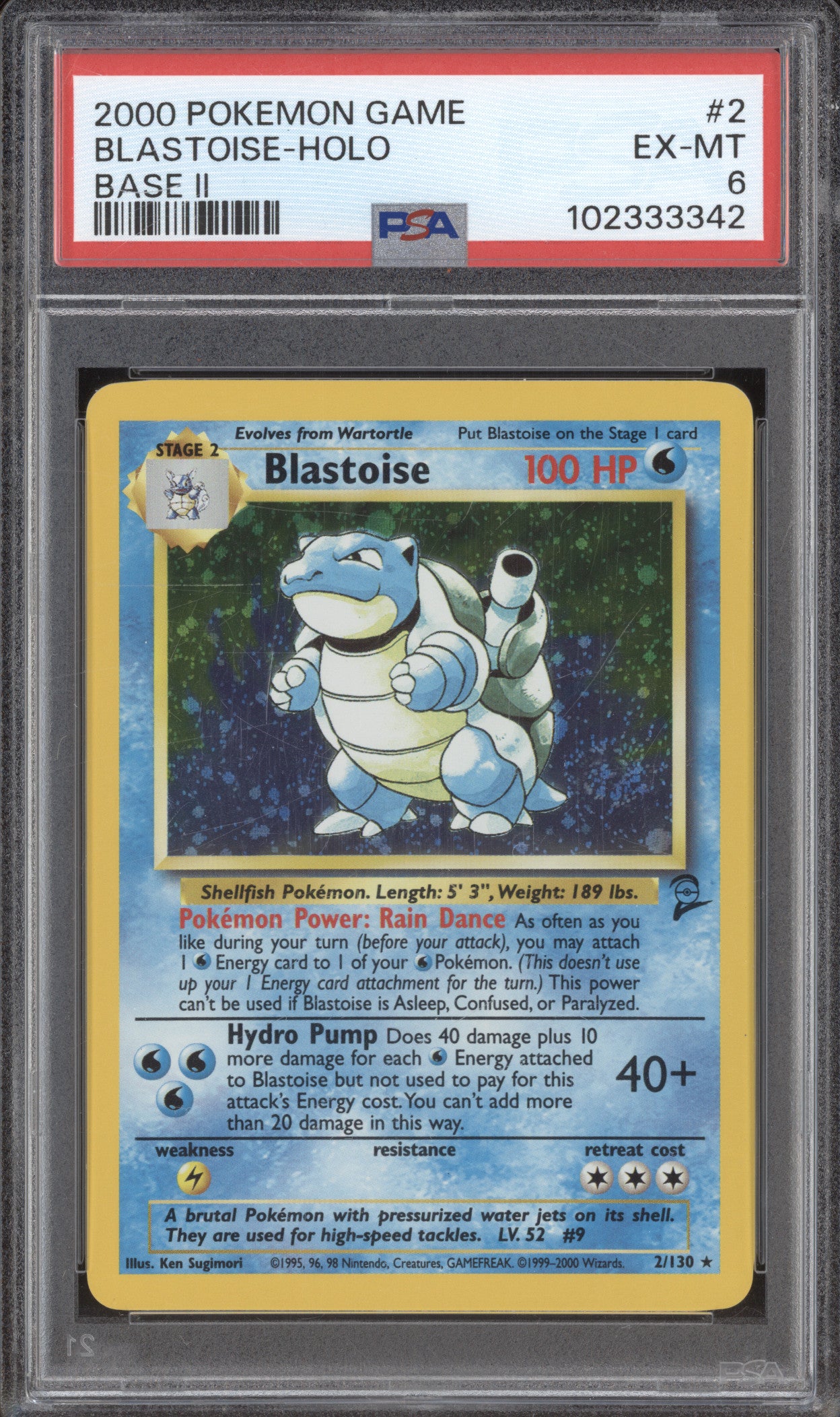 Blastoise 2000 Pokemon Base Set 2 2/130 Holo PSA 6