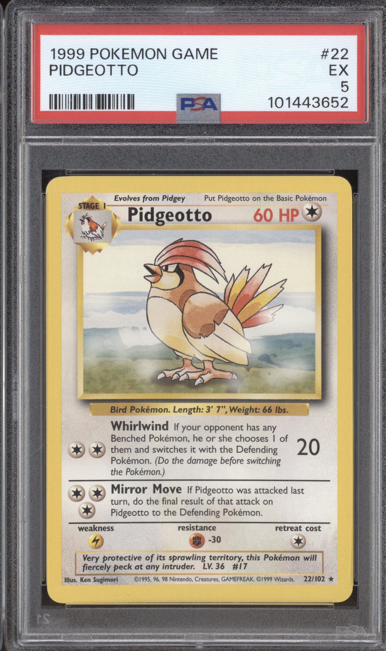 Pidgeotto 1999 Pokemon Base Set 22/102 Rare PSA 5