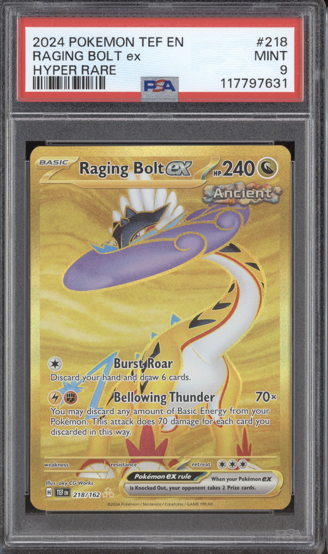 Raging Bolt Ex 2024 Pokemon Temporal Forces TEF 218/162 Hyper Rare PSA 9
