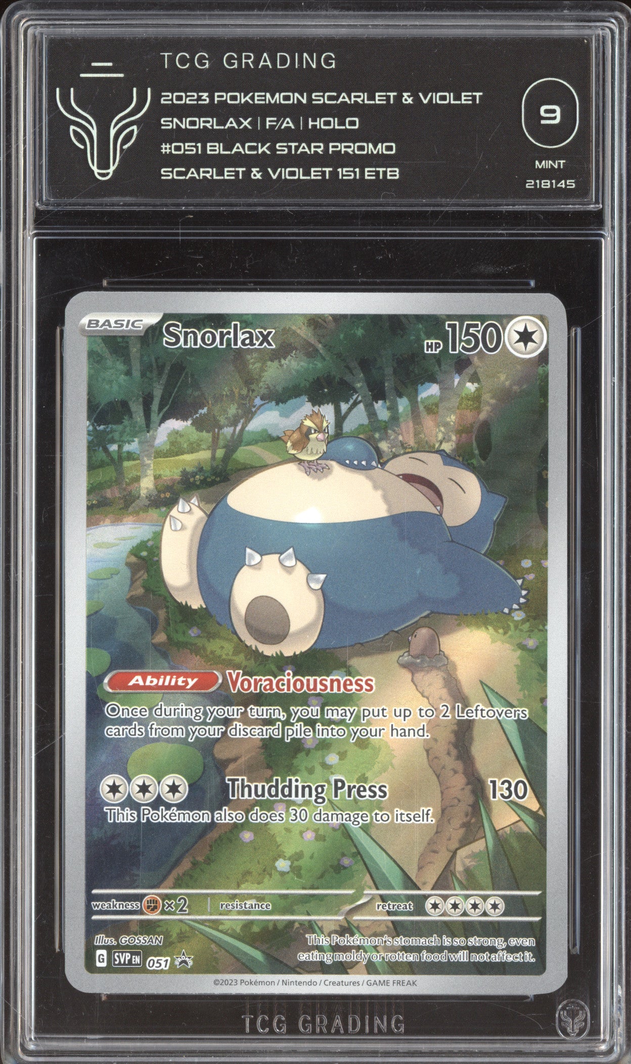Snorlax 2023 Pokemon Scarlet & Violet Promos SVP 051 ETB Promo TCG 9 Snorlax 2023 Pokemon Scarlet & Violet Promos SVP 051 ETB Promo TCG 9