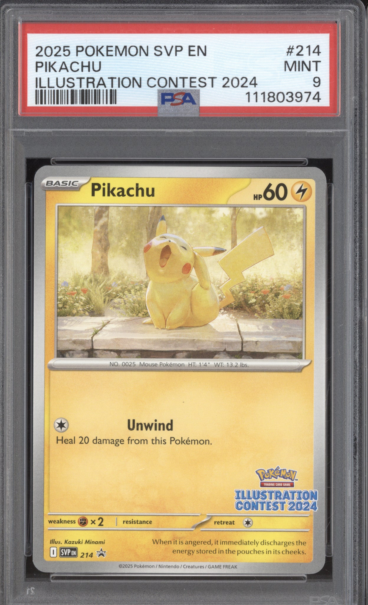 Pikachu 2025 Pokemon Black Star Promo SVP 214 Illustration Contest PSA 9