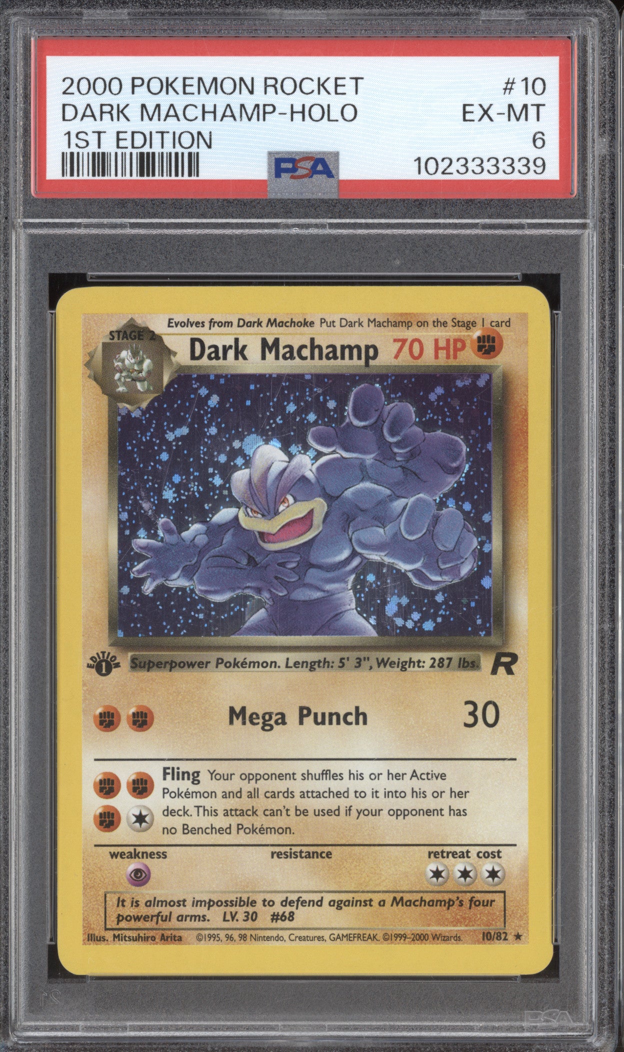 Dark Machamp 2000 Pokemon Team Rocket 10/82 1st Edition Holo PSA 6