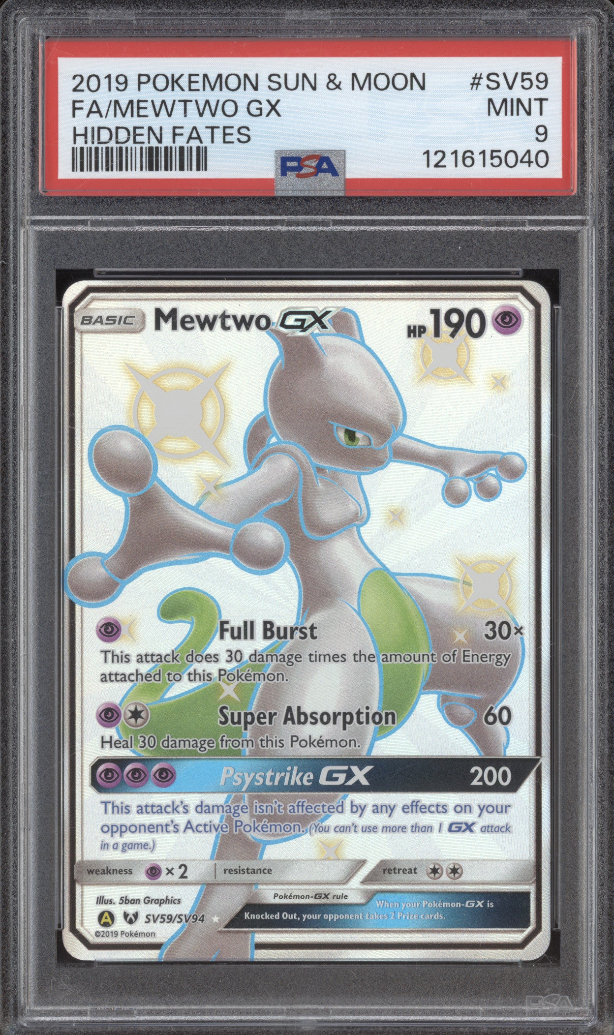 Mewtwo Gx 2019 Pokemon Hidden Fates SV59/SV94 Shiny Holo Rare PSA 9