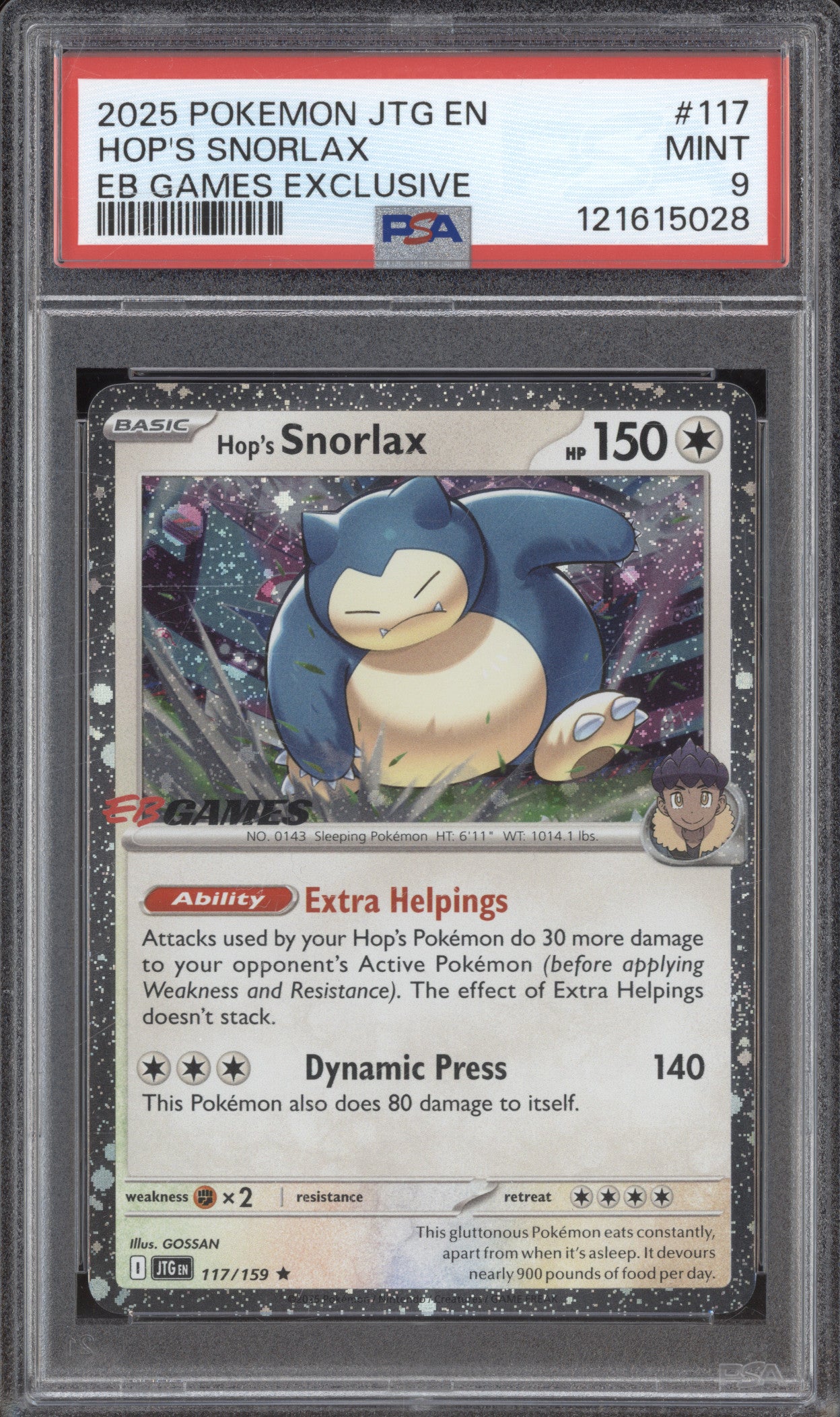 Hop's Snorlax 2025 Pokemon Journey Together JTG 117/159 EB Games Promo PSA 9