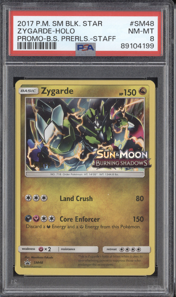 Zygarde 2017 Pokemon Sun & Moon SM48 Burning Shadows Prerelease Staff PSA 8