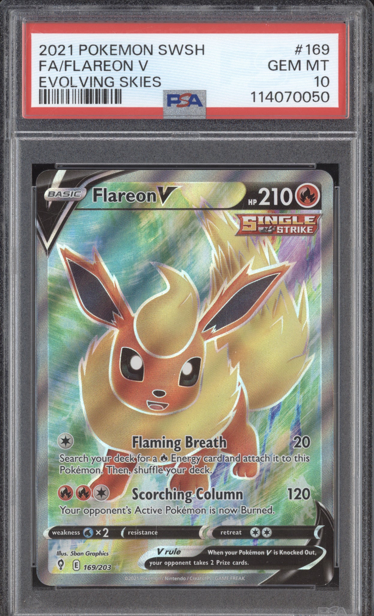 Flareon V 2021 Pokemon Evolving Skies 169/203 Ultra Rare PSA 10