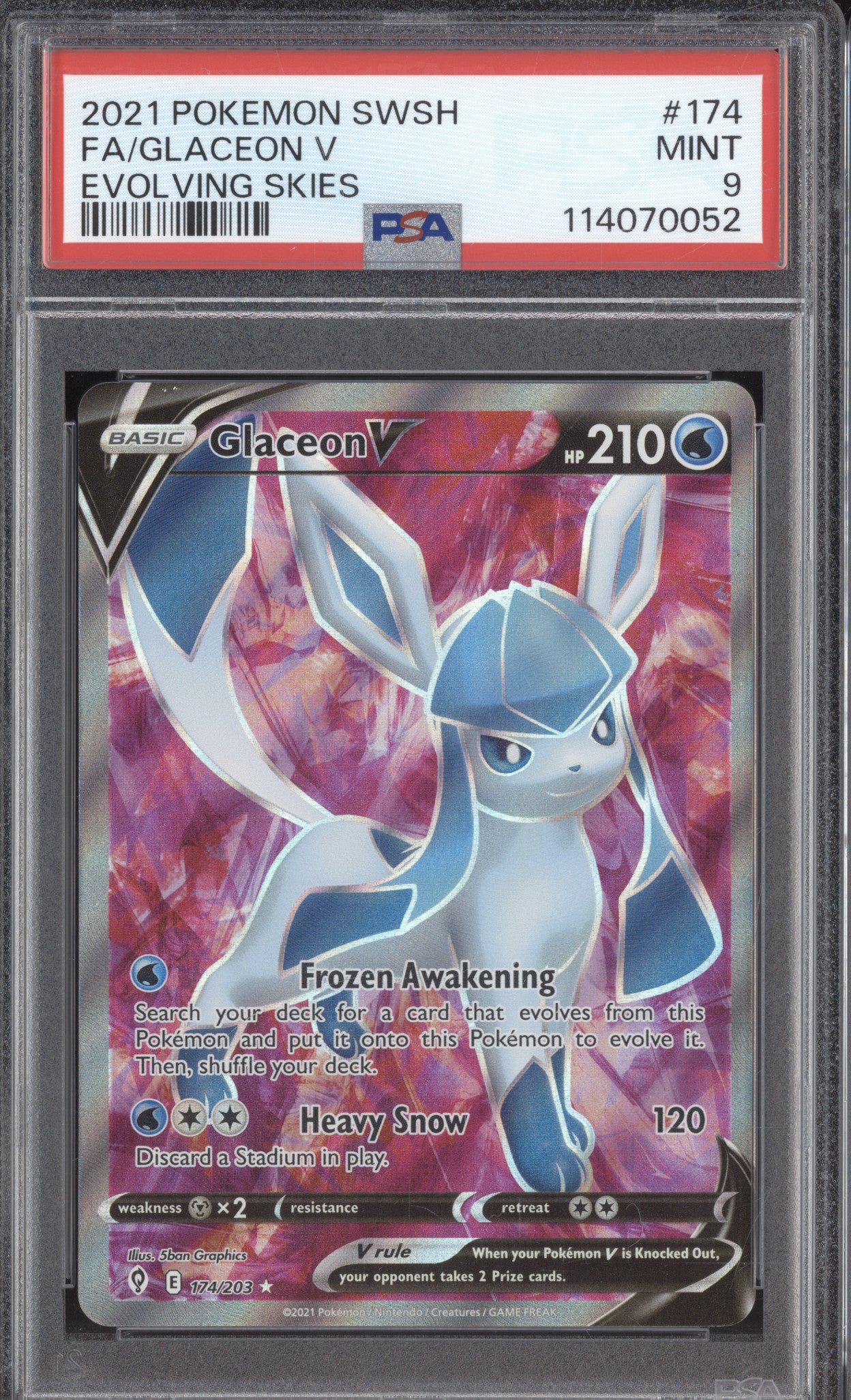 Glaceon V 2021 Pokemon Evolving Skies 174/203 Ultra Rare PSA 9